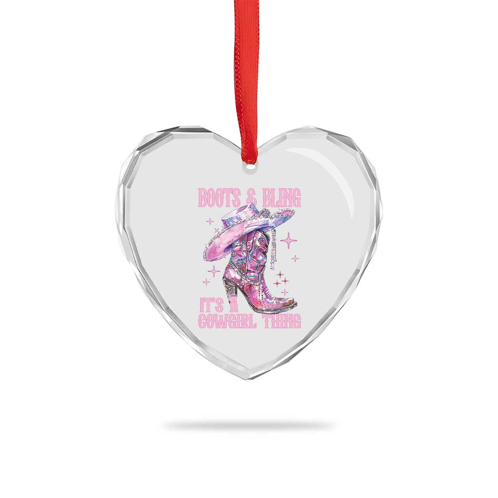 Boots and Bling Its A Cowgirl Thing Heart Crystal Glass Ornament