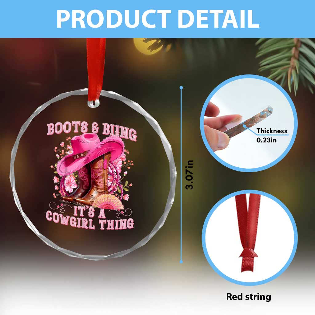 Boots and Bling Its A Cowgirl Thing Western Cowgirl Crystal Glass Ornament