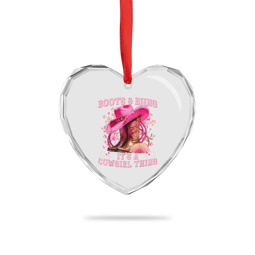 Boots and Bling Its A Cowgirl Thing Western Cowgirl Heart Crystal Glass Ornament