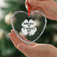 Born Lucky On St Patricks Day Heart Crystal Glass Ornament Irish Birthday Bday Shamrock Clovers