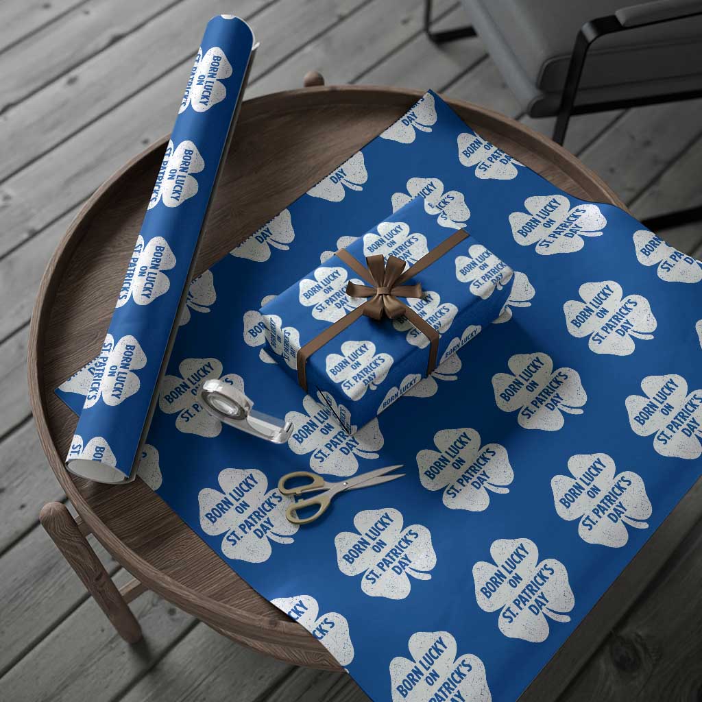 Born Lucky On St Patricks Day Wrapping Paper Roll Irish Birthday Bday Shamrock Clovers
