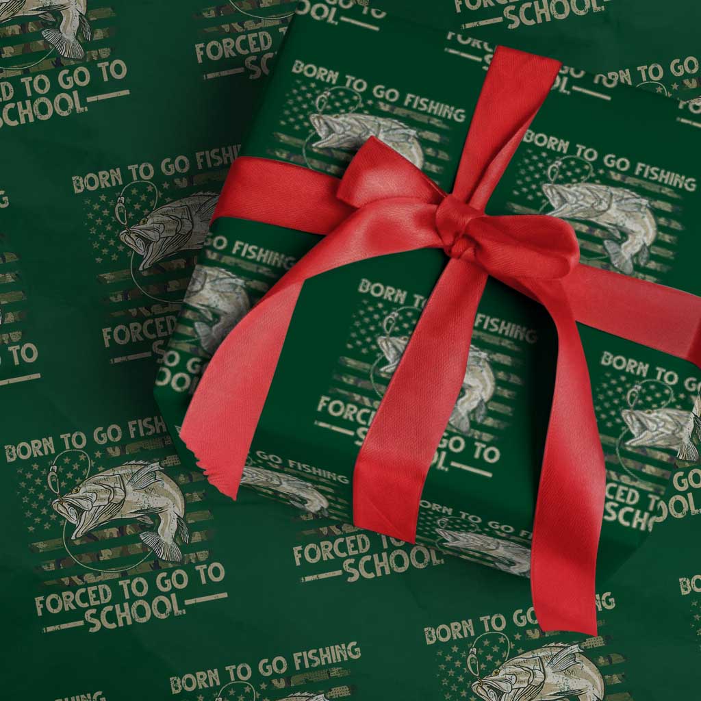 Born To Go Fishing Wrapping Paper Roll Forced School Fisherman Camouflage US Flag - Wonder Print Shop