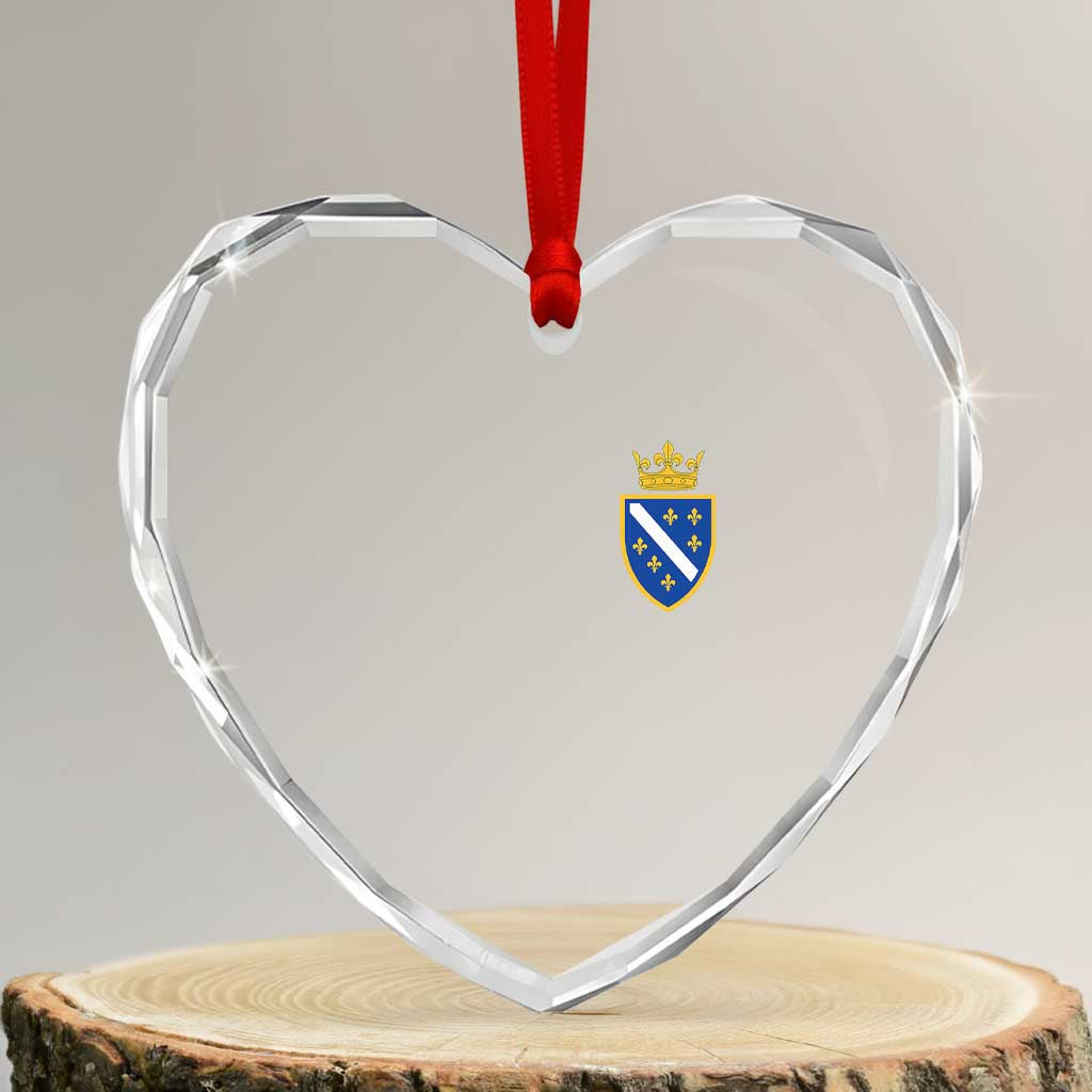 Bosnia and Herzegovina Flag Emblem with Crown Heart Crystal Glass Ornament