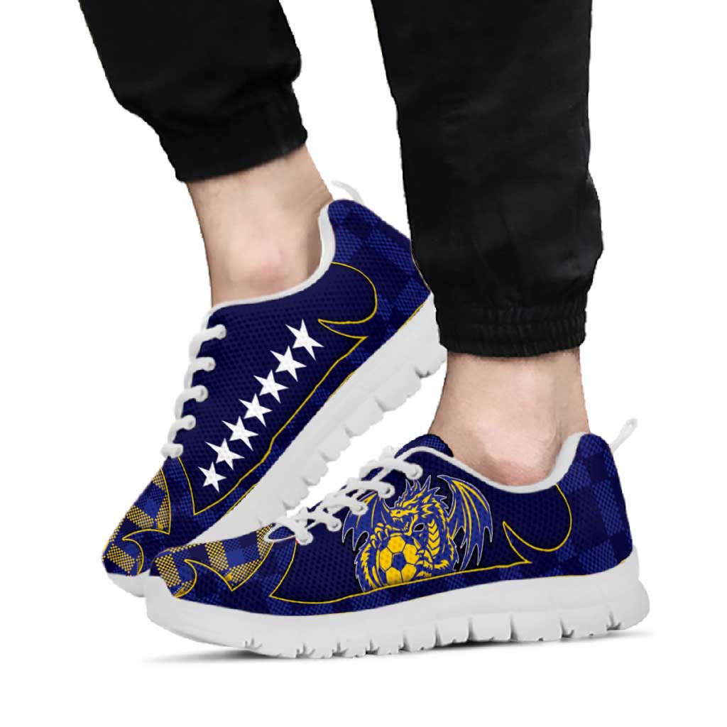 Bosnia And Herzegovina Football Sneakers Fierce Dragon With National Stars And Checker Patterns