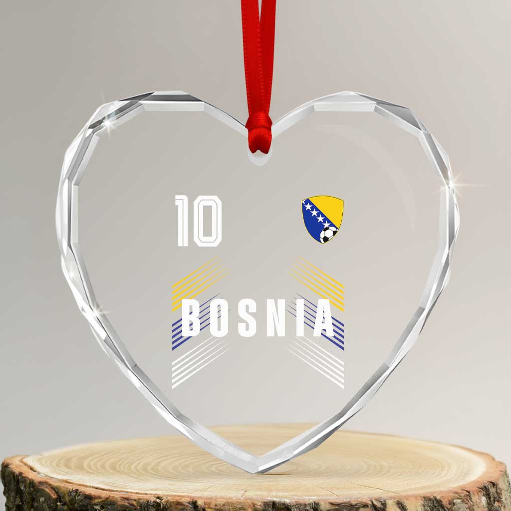 Bosnia Herzegovina Soccer Sports Graphic Number 10 Jersey Style Heart Crystal Glass Ornament Proud Bosnian Football Fans Game Day Pride