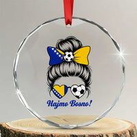 Bosnia Soccer Messy Bun Crystal Glass Ornament Hajmo Bosno Game Day Gift