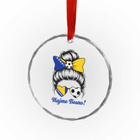 Bosnia Soccer Messy Bun Crystal Glass Ornament Hajmo Bosno Game Day Gift