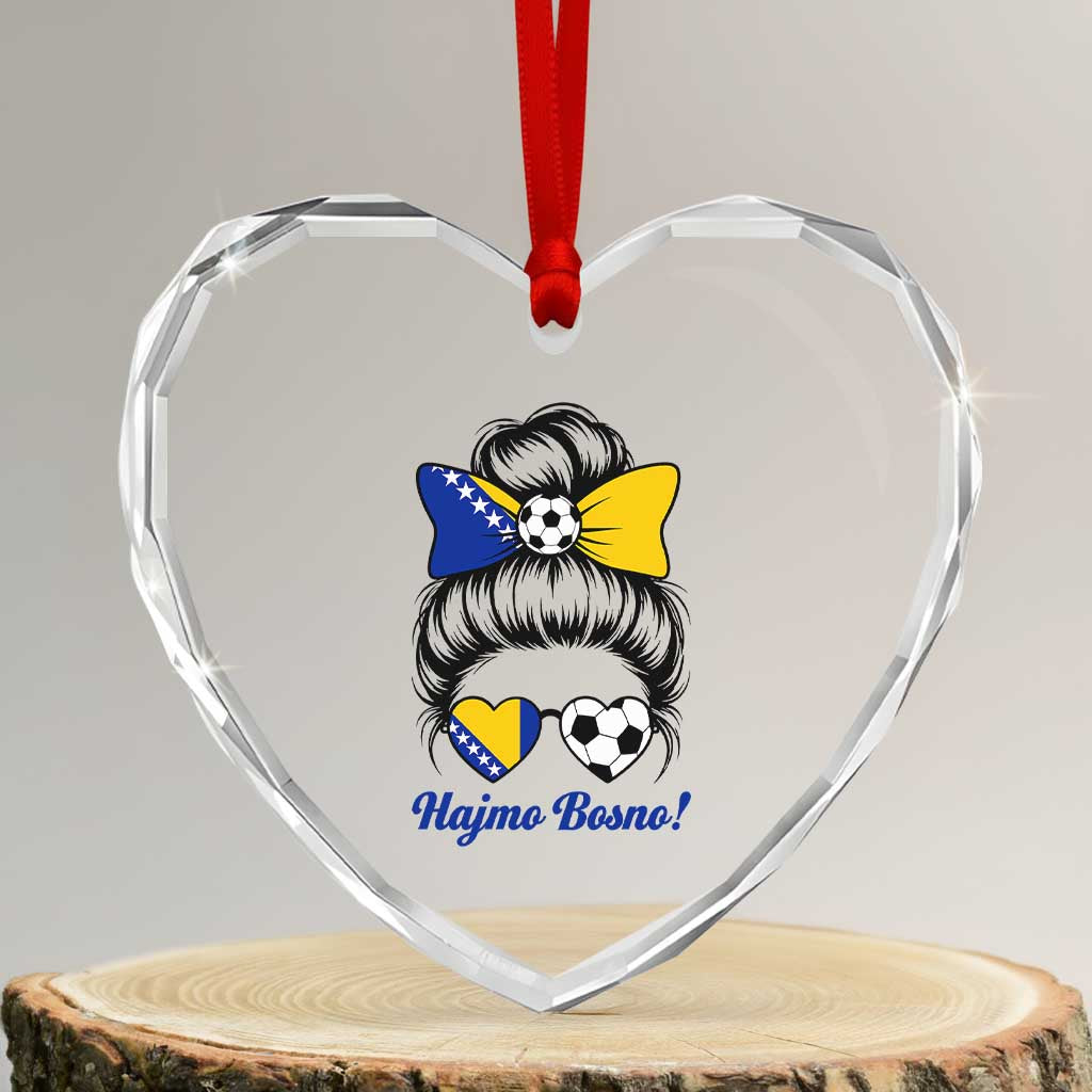 Bosnia Soccer Messy Bun Heart Crystal Glass Ornament Hajmo Bosno Game Day Gift