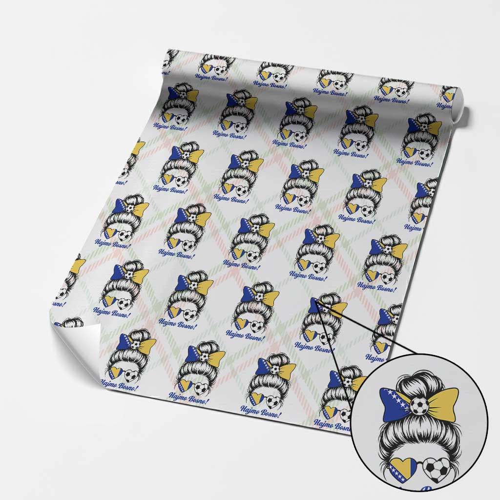 Bosnia Soccer Messy Bun Wrapping Paper Roll Hajmo Bosno Game Day Gift