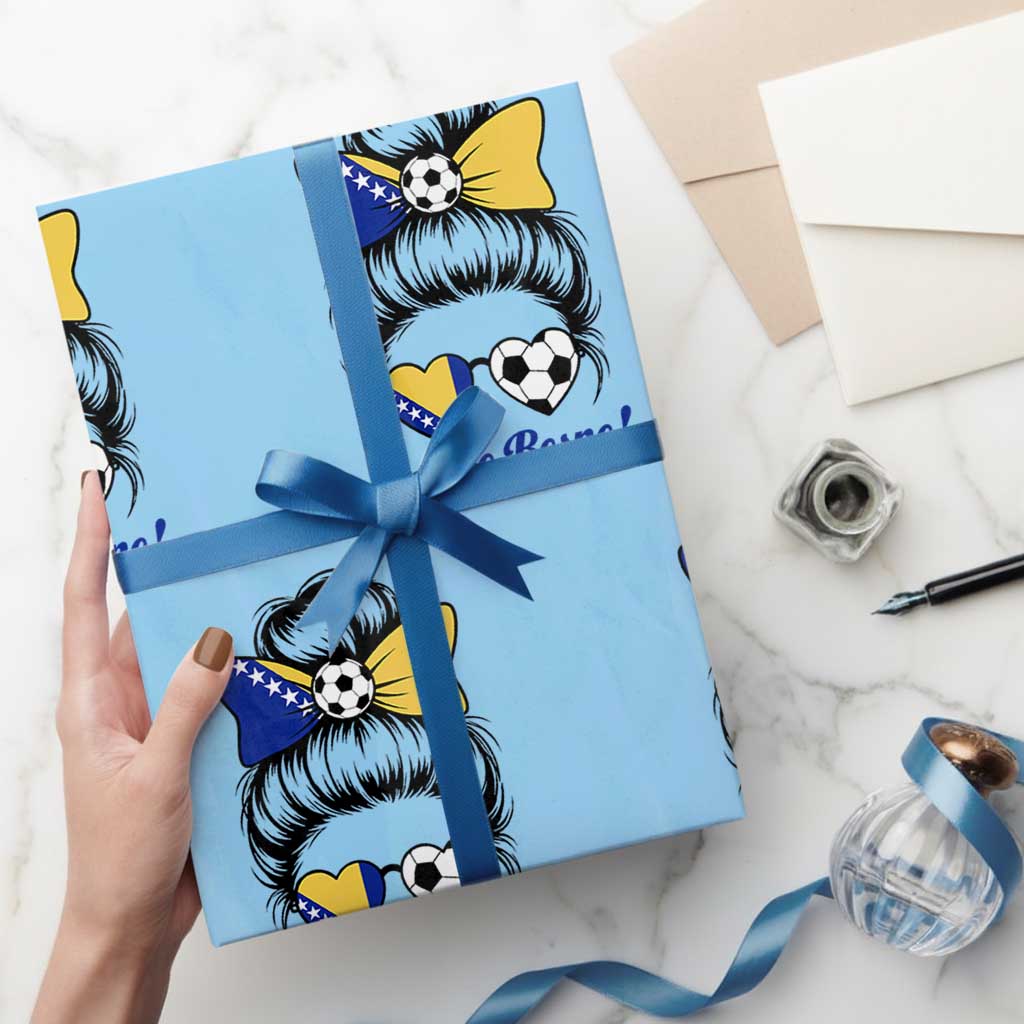 Bosnia Soccer Messy Bun Wrapping Paper Roll Hajmo Bosno Game Day Gift