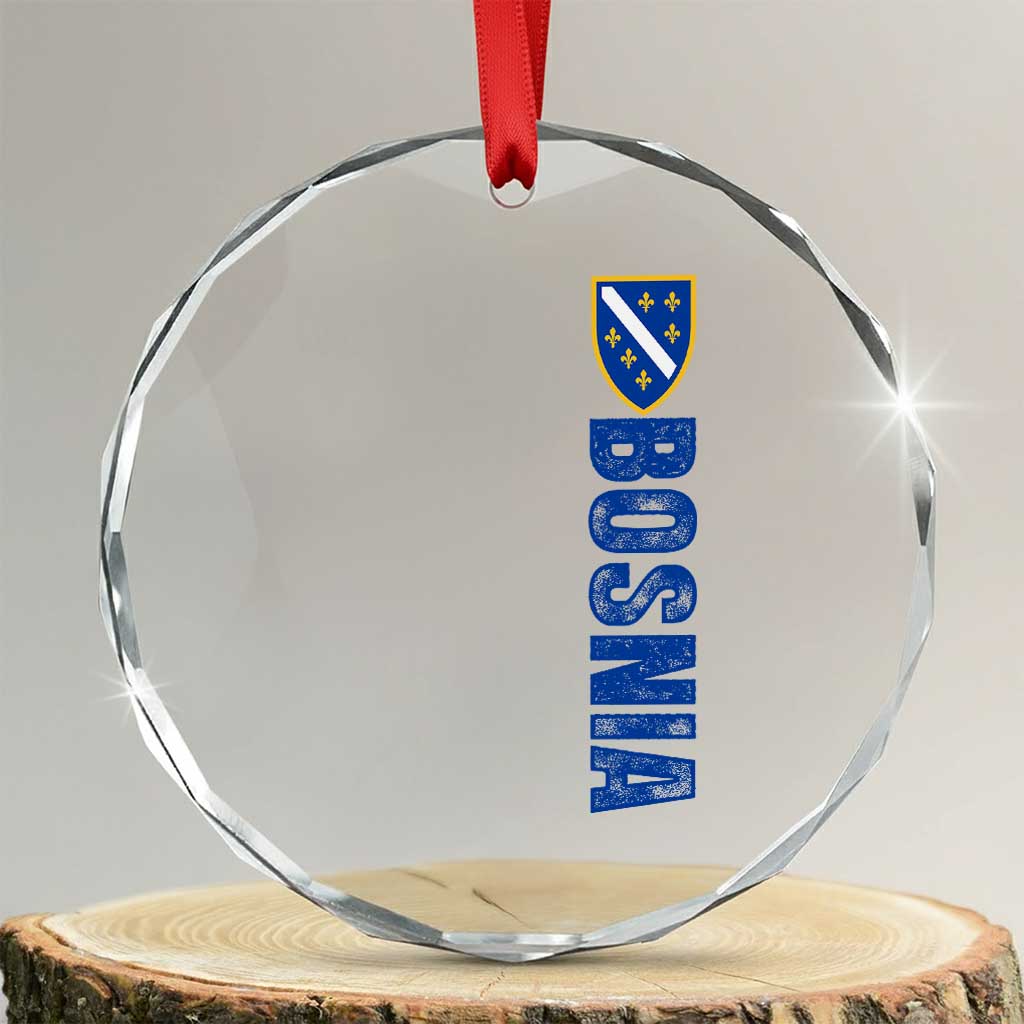 Bosnia Typography Coat of Arms Crystal Glass Ornament Golden Lily Shield Modern Graphic