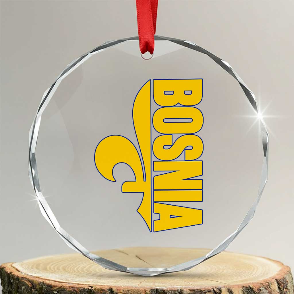 Bosnian Fleur De Lis Flag Crystal Glass Ornament Proud Bosnia Heritage Gift