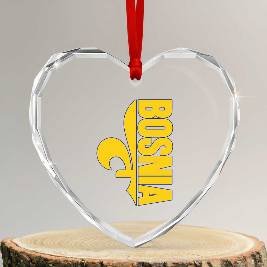 Bosnian Fleur De Lis Flag Heart Crystal Glass Ornament Proud Bosnia Heritage Gift