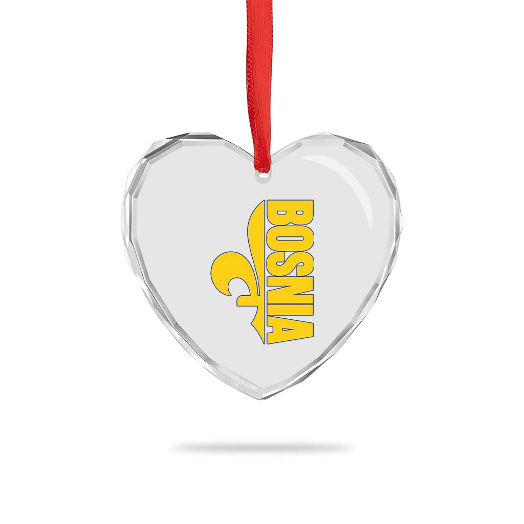 Bosnian Fleur De Lis Flag Heart Crystal Glass Ornament Proud Bosnia Heritage Gift