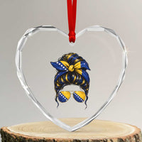 Bosnian Girl Messy Bun Flag Bandana Woman Graphic Heart Crystal Glass Ornament Bosnia Herzegovina Pride