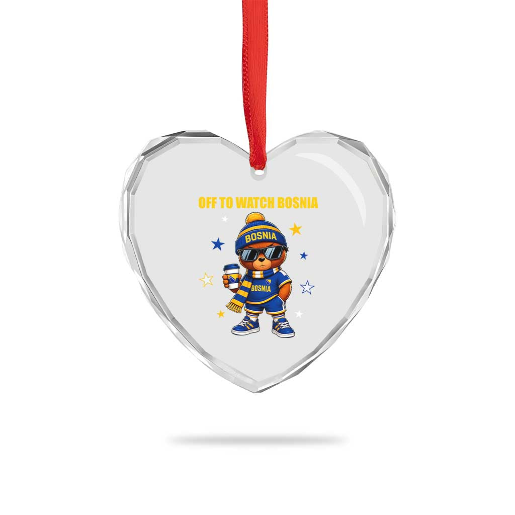 Bosnian Teddy Bear Fudbal Fan Heart Crystal Glass Ornament Off To Watch Bosnia