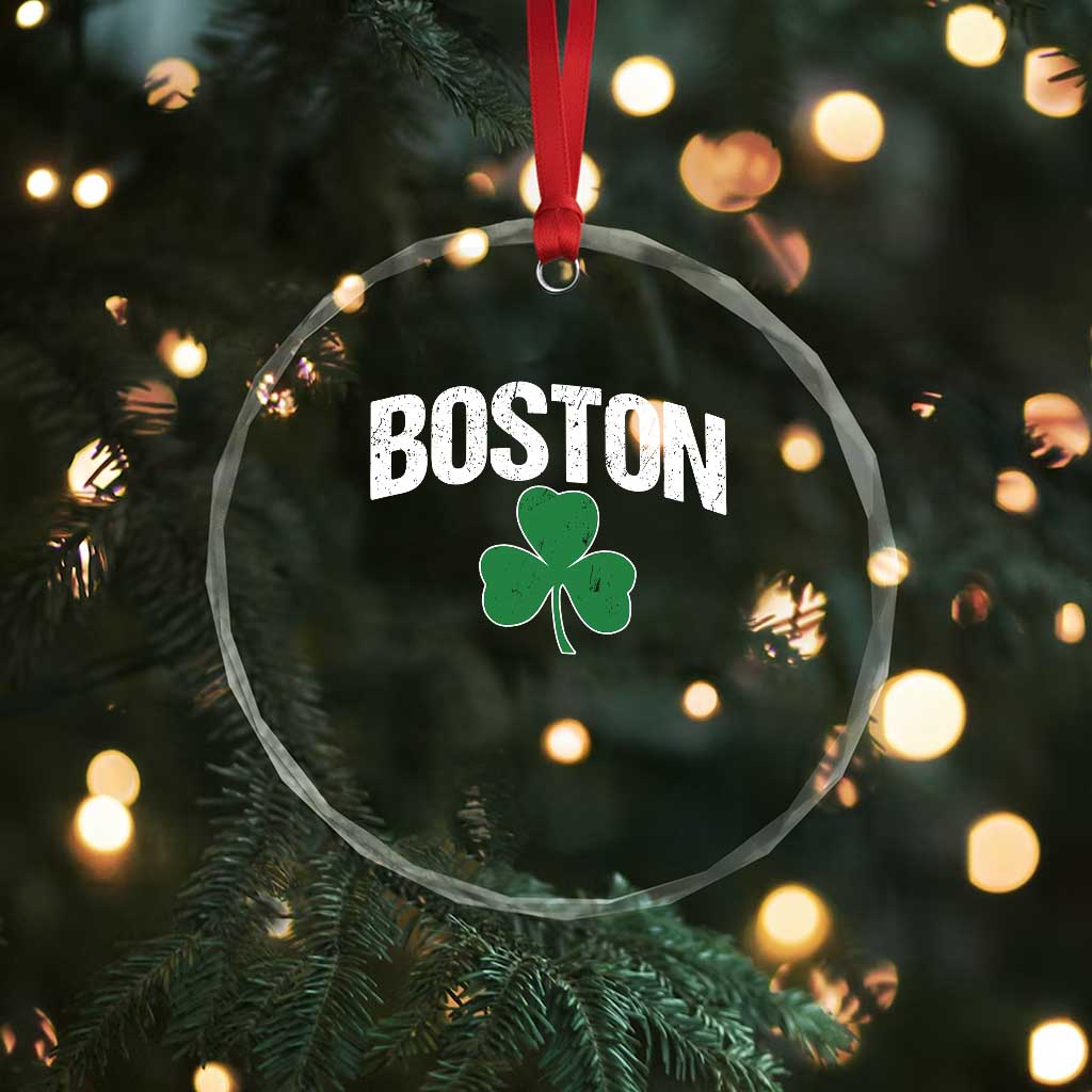 Boston Crystal Glass Ornament St Patricks Day Irish Green Shamrock Massachusetts
