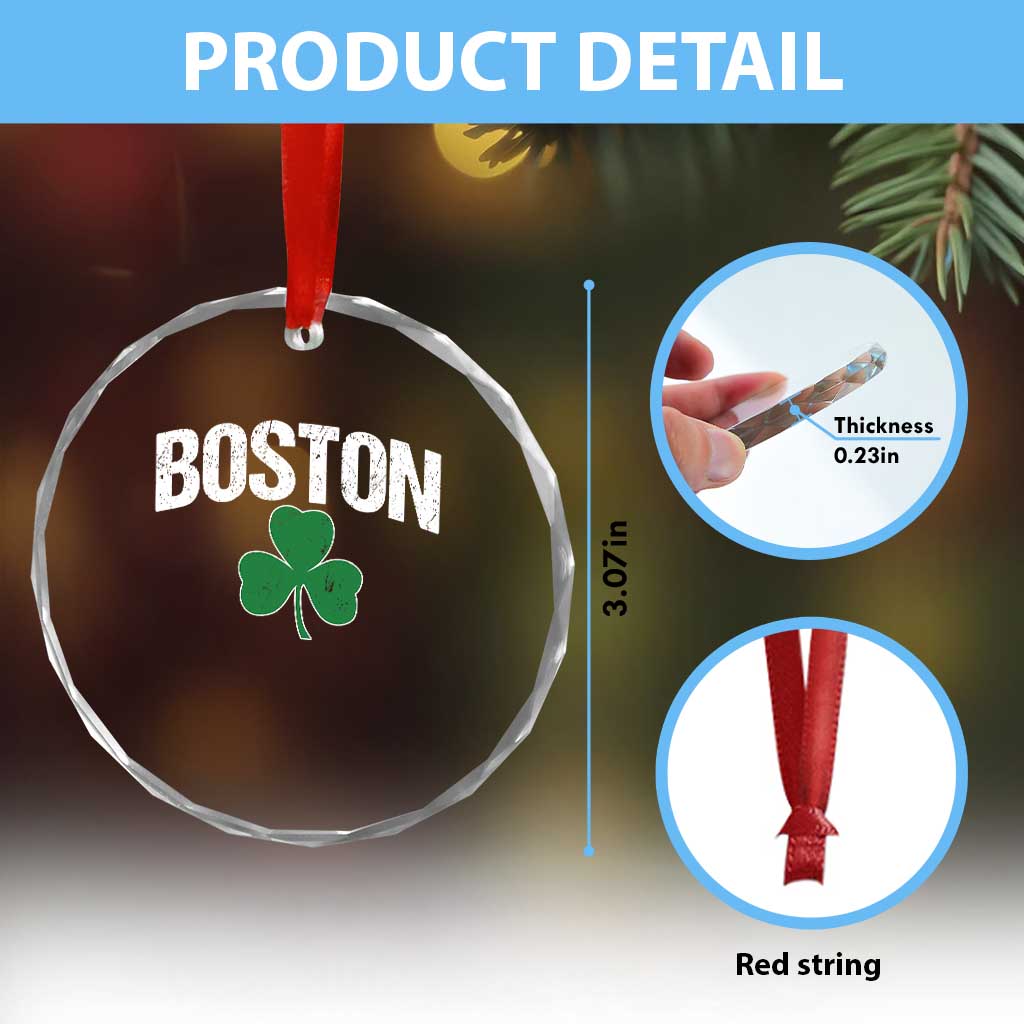 Boston Crystal Glass Ornament St Patricks Day Irish Green Shamrock Massachusetts