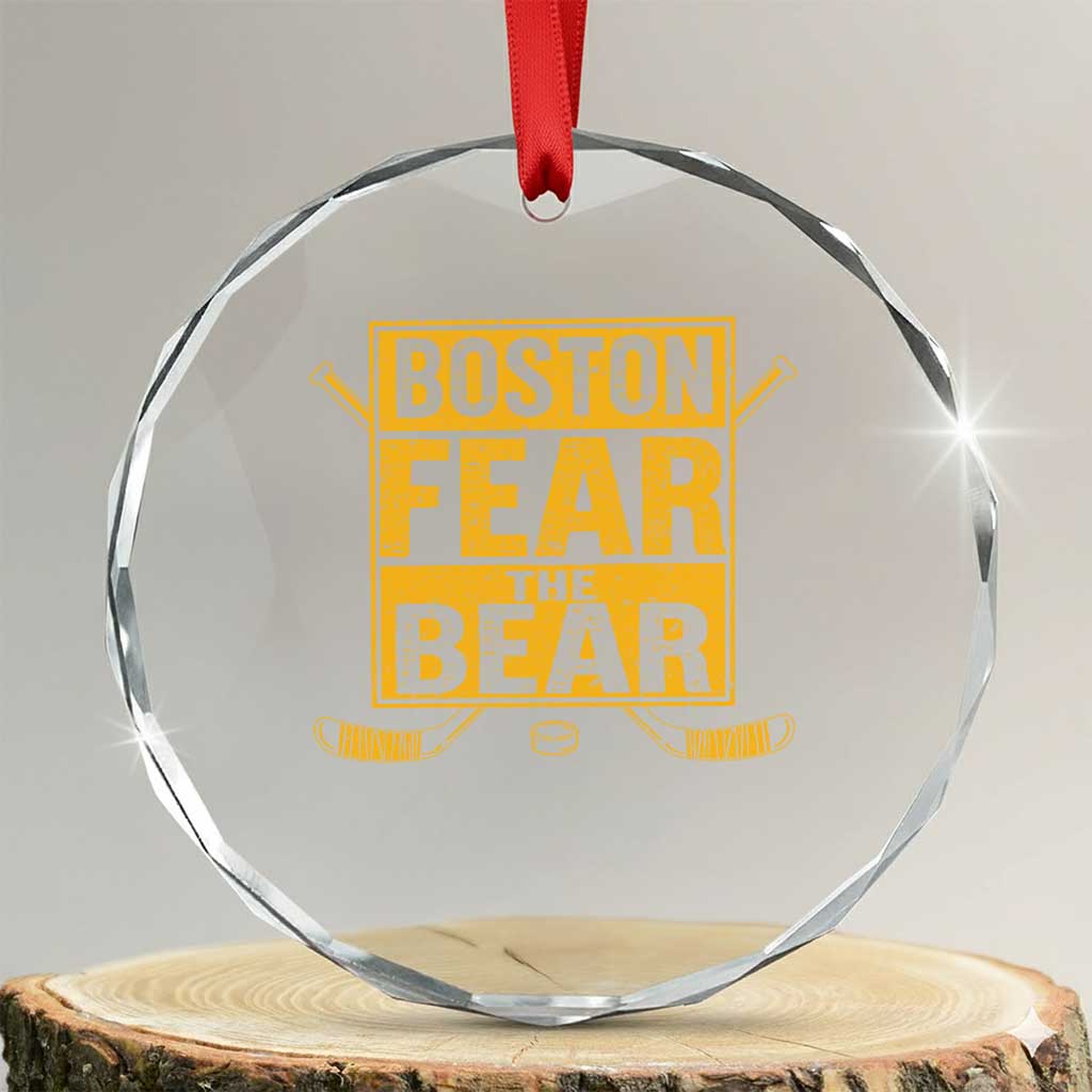 Boston Ice Hockey Crystal Glass Ornament Fear The Bear