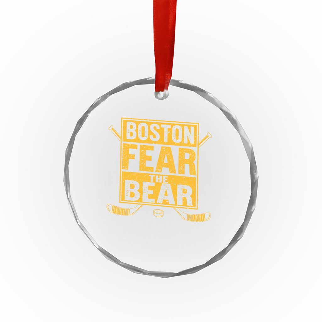 Boston Ice Hockey Crystal Glass Ornament Fear The Bear