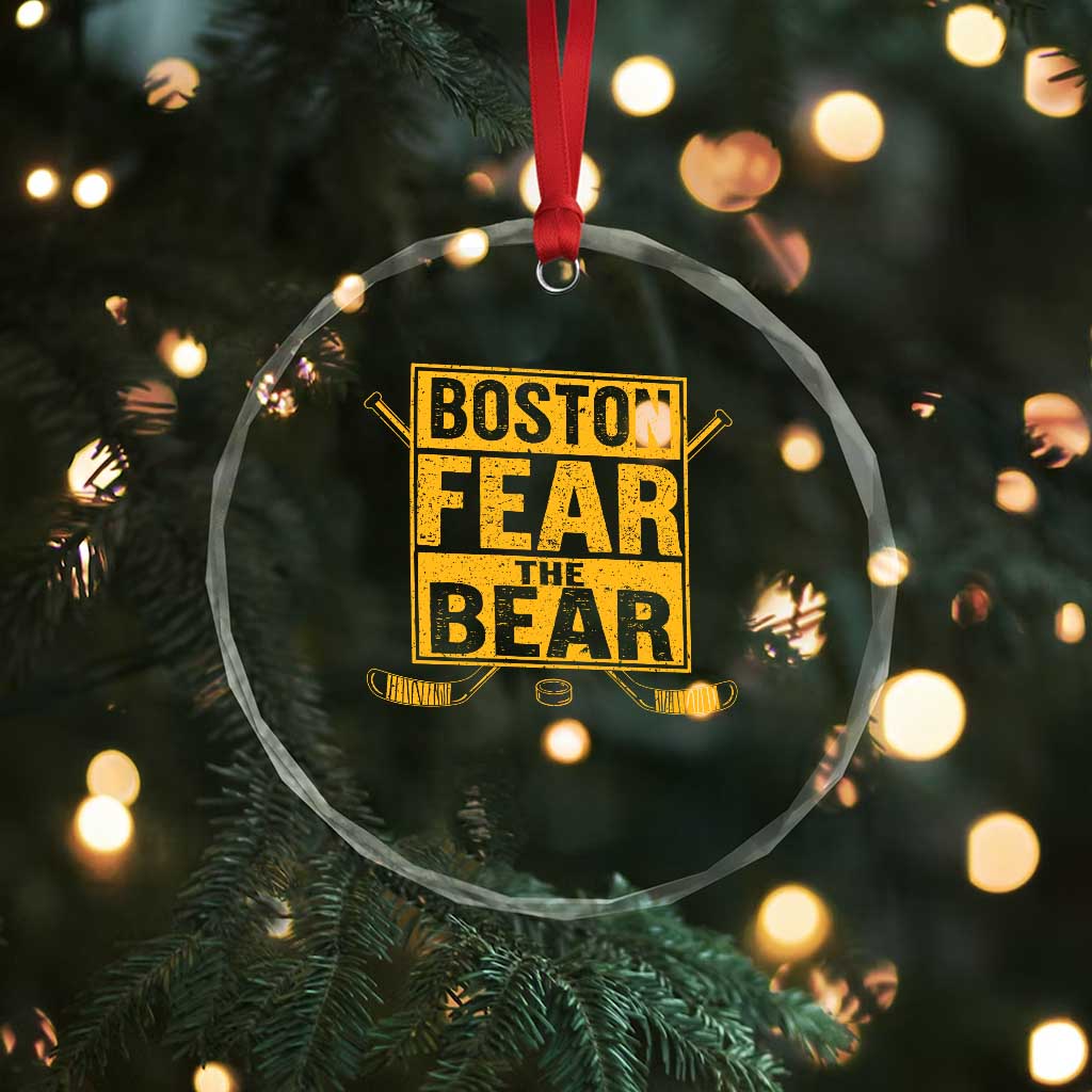 Boston Ice Hockey Crystal Glass Ornament Fear The Bear