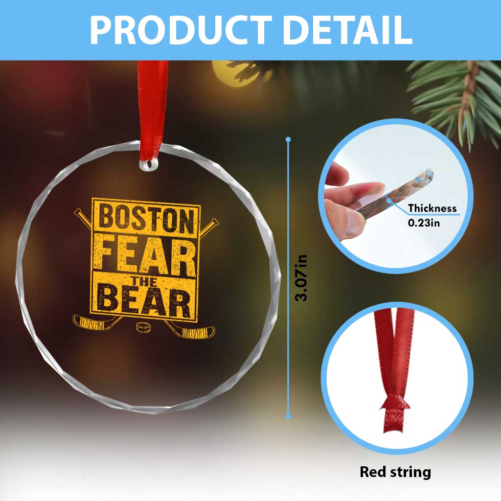 Boston Ice Hockey Crystal Glass Ornament Fear The Bear