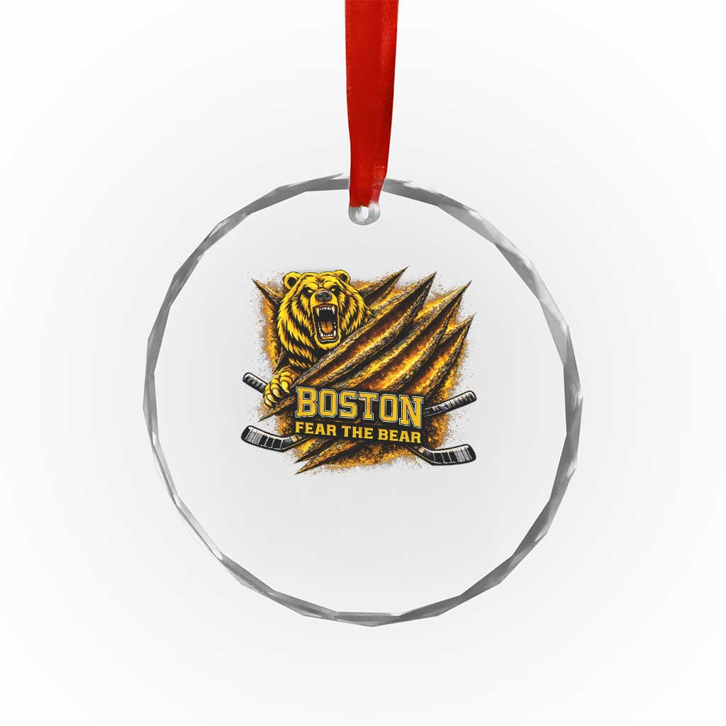 Boston Ice Hockey Crystal Glass Ornament Retro Fear The Bear Funny Sarcastic Saying