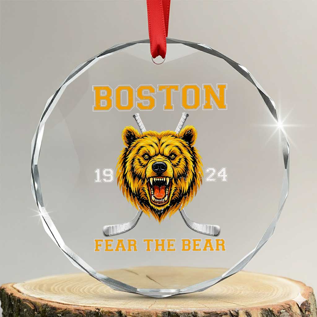 Boston Ice Hockey Crystal Glass Ornament Retro Vintage Fear The Bear
