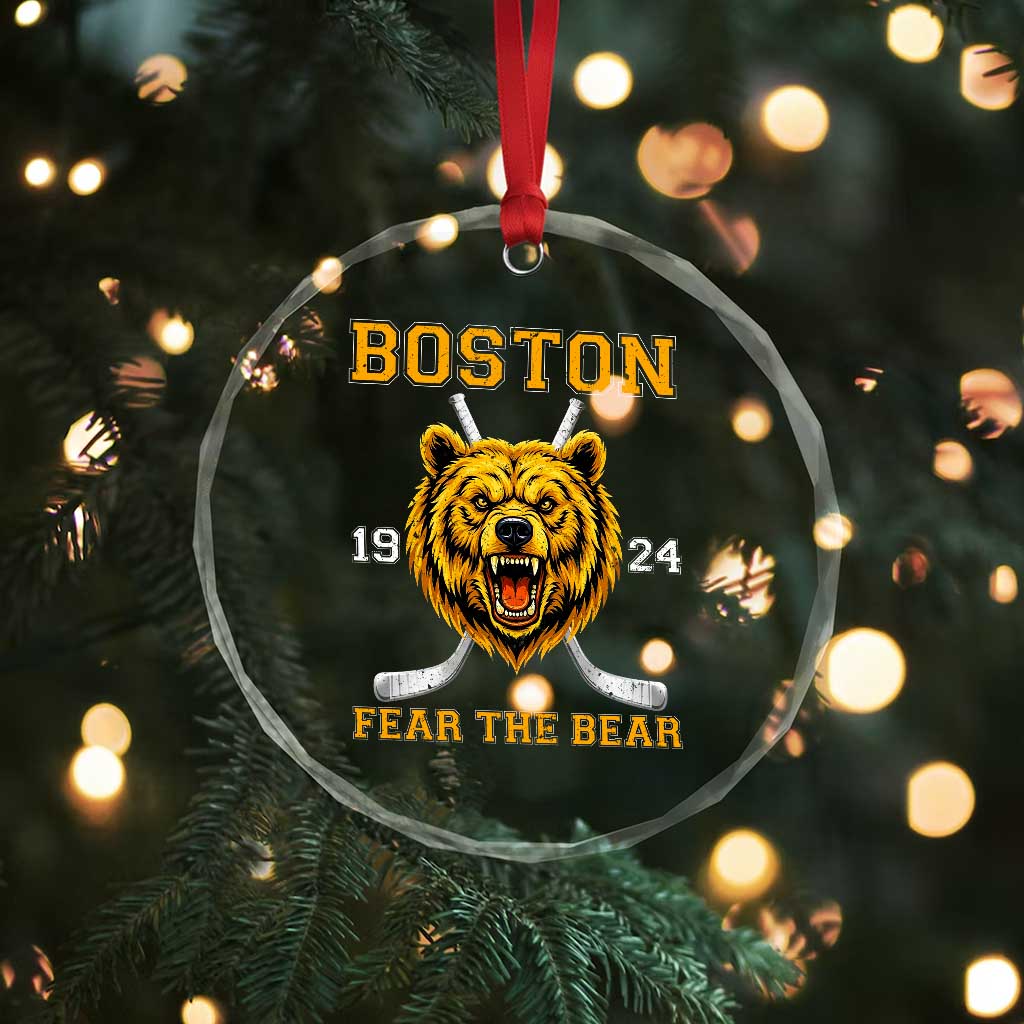 Boston Ice Hockey Crystal Glass Ornament Retro Vintage Fear The Bear