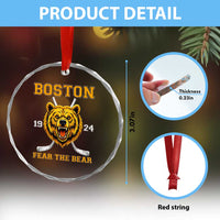 Boston Ice Hockey Crystal Glass Ornament Retro Vintage Fear The Bear