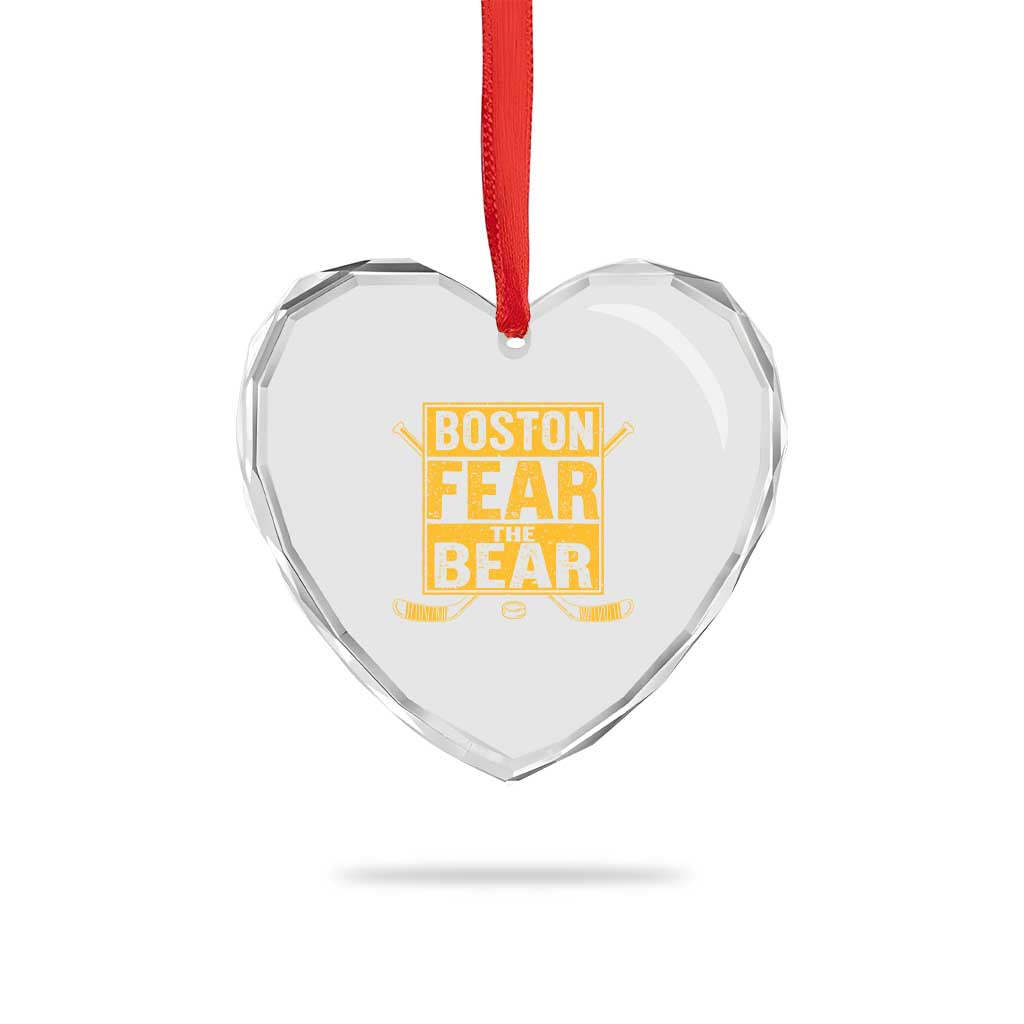 Boston Ice Hockey Heart Crystal Glass Ornament Fear The Bear