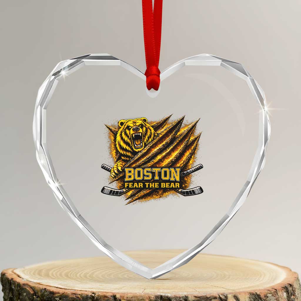 Boston Ice Hockey Heart Crystal Glass Ornament Retro Fear The Bear Funny Sarcastic Saying