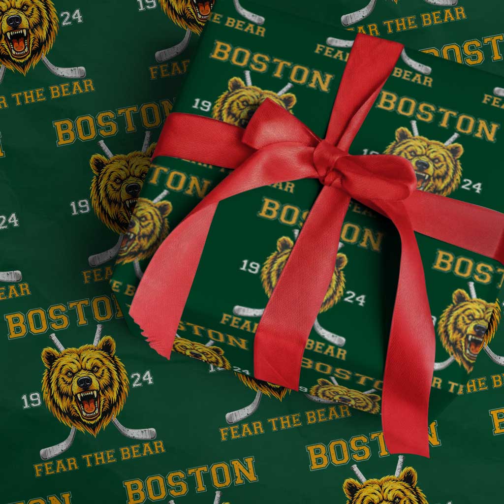 Boston Ice Hockey Wrapping Paper Roll Retro Vintage Fear The Bear