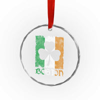 Boston St Patricks Day Crystal Glass Ornament Distressed Shamrock Vintage Irish Flag