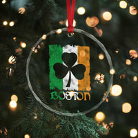 Boston St Patricks Day Crystal Glass Ornament Distressed Shamrock Vintage Irish Flag
