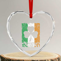 Boston St Patricks Day Heart Crystal Glass Ornament Distressed Shamrock Vintage Irish Flag