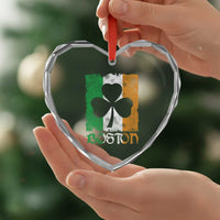 Boston St Patricks Day Heart Crystal Glass Ornament Distressed Shamrock Vintage Irish Flag