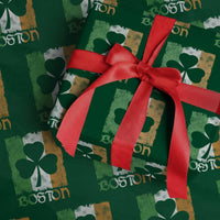 Boston St Patricks Day Wrapping Paper Roll Distressed Shamrock Vintage Irish Flag