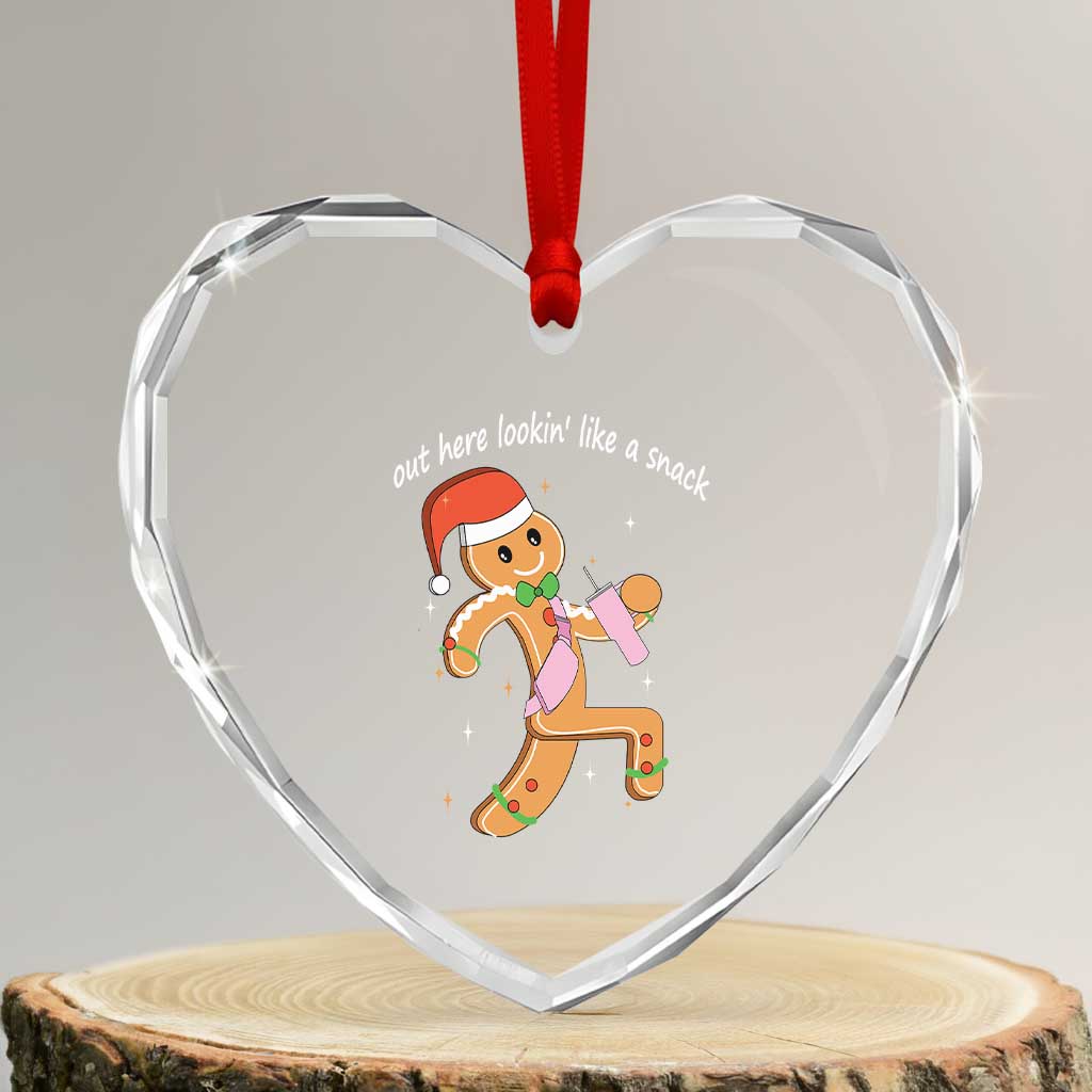 Boujee Gingerbread Man Heart Crystal Glass Ornament Out Here Lookin' Like A Snack - Wonder Print Shop