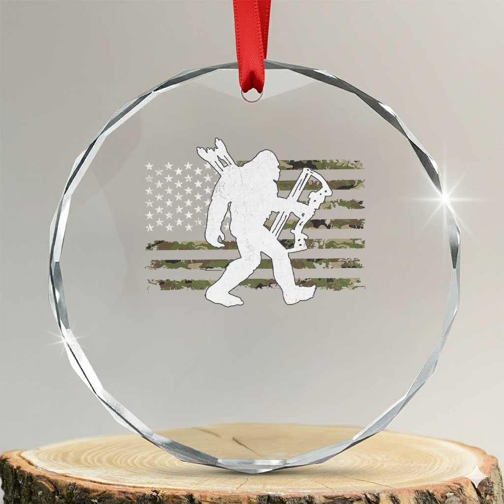 Bow Hunting Archer Bigfoot Crystal Glass Ornament Sasquatch Camo US Flag Hunter Dad