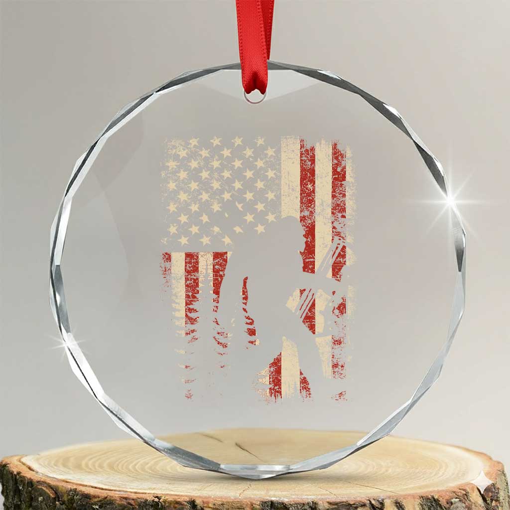 Bow Hunting Bigfoot America Flag Crystal Glass Ornament Patriotic Sasquatch With Archer Hunter Dad