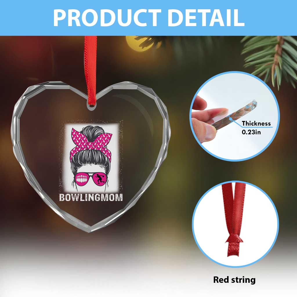 Bowling Mom Life Heart Crystal Glass Ornament Funny Bowler Gift - Wonder Print Shop