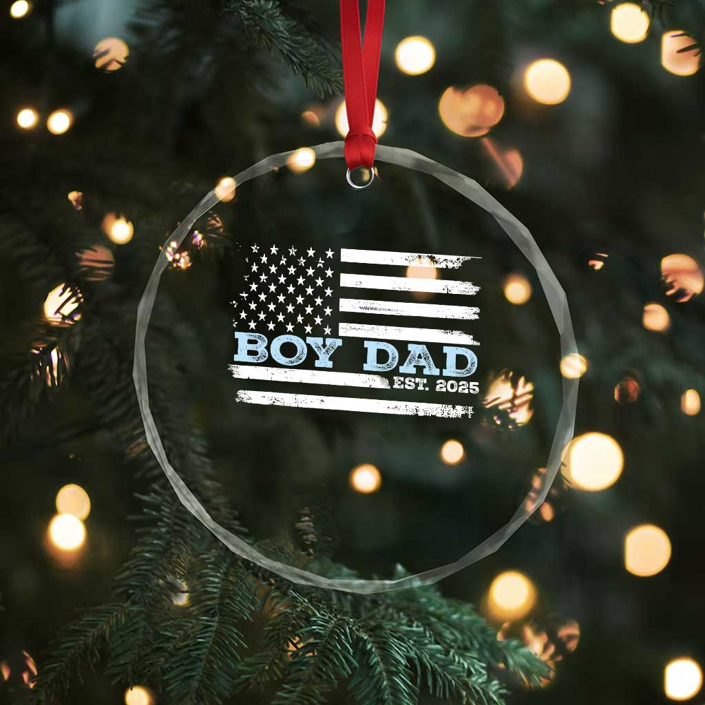 Boy Dad Est 2025 Crystal Glass Ornament Newborn Daddy Father Baby Boy Son USA Flag TS10