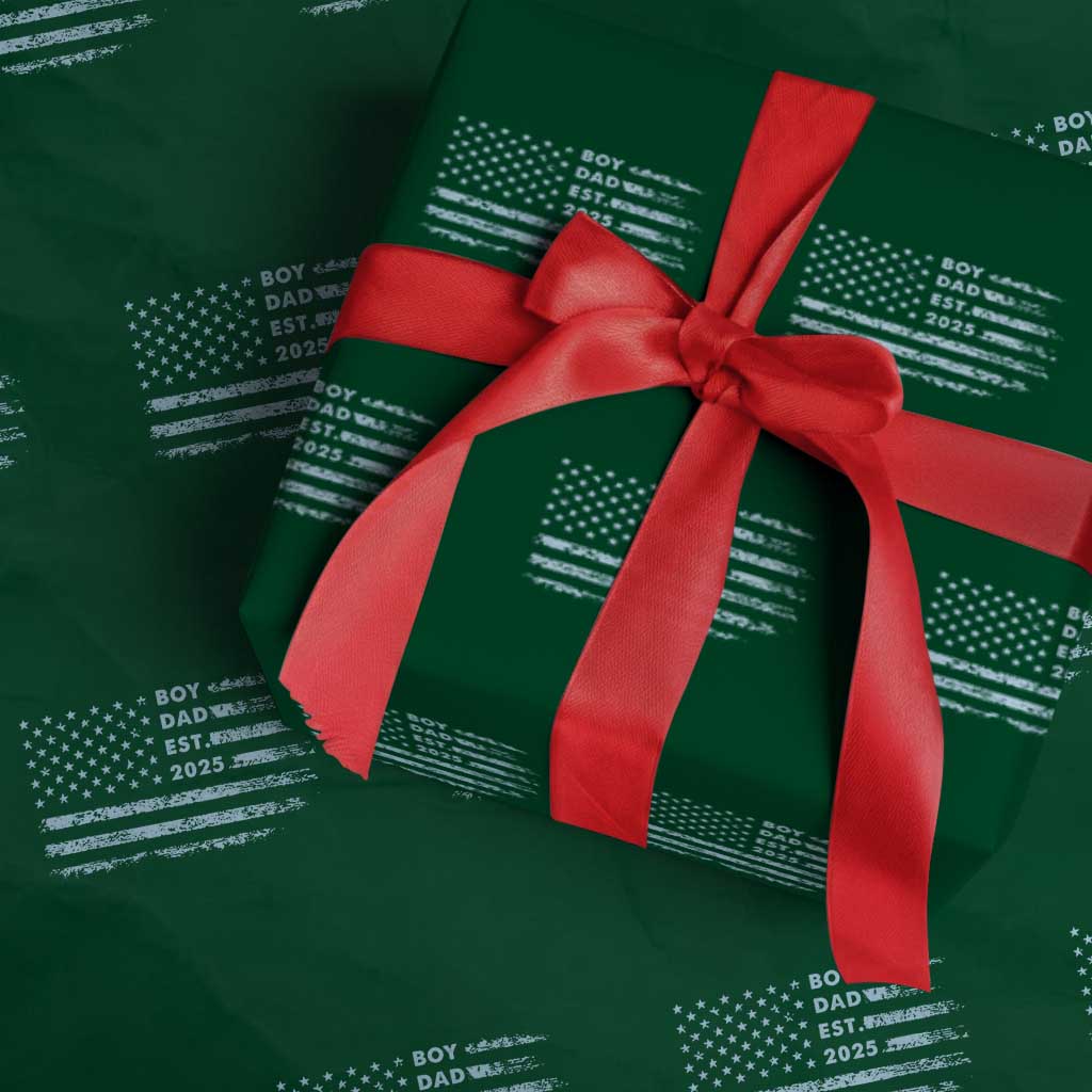 Boy Dad Est 2025 Wrapping Paper Roll American Flag First Fathers Day - Wonder Print Shop