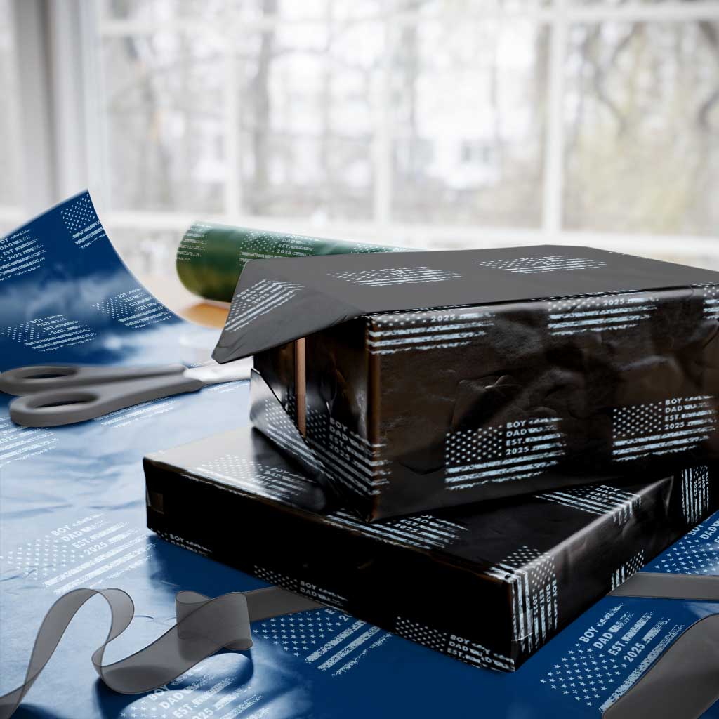 Boy Dad Est 2025 Wrapping Paper Roll American Flag First Fathers Day - Wonder Print Shop