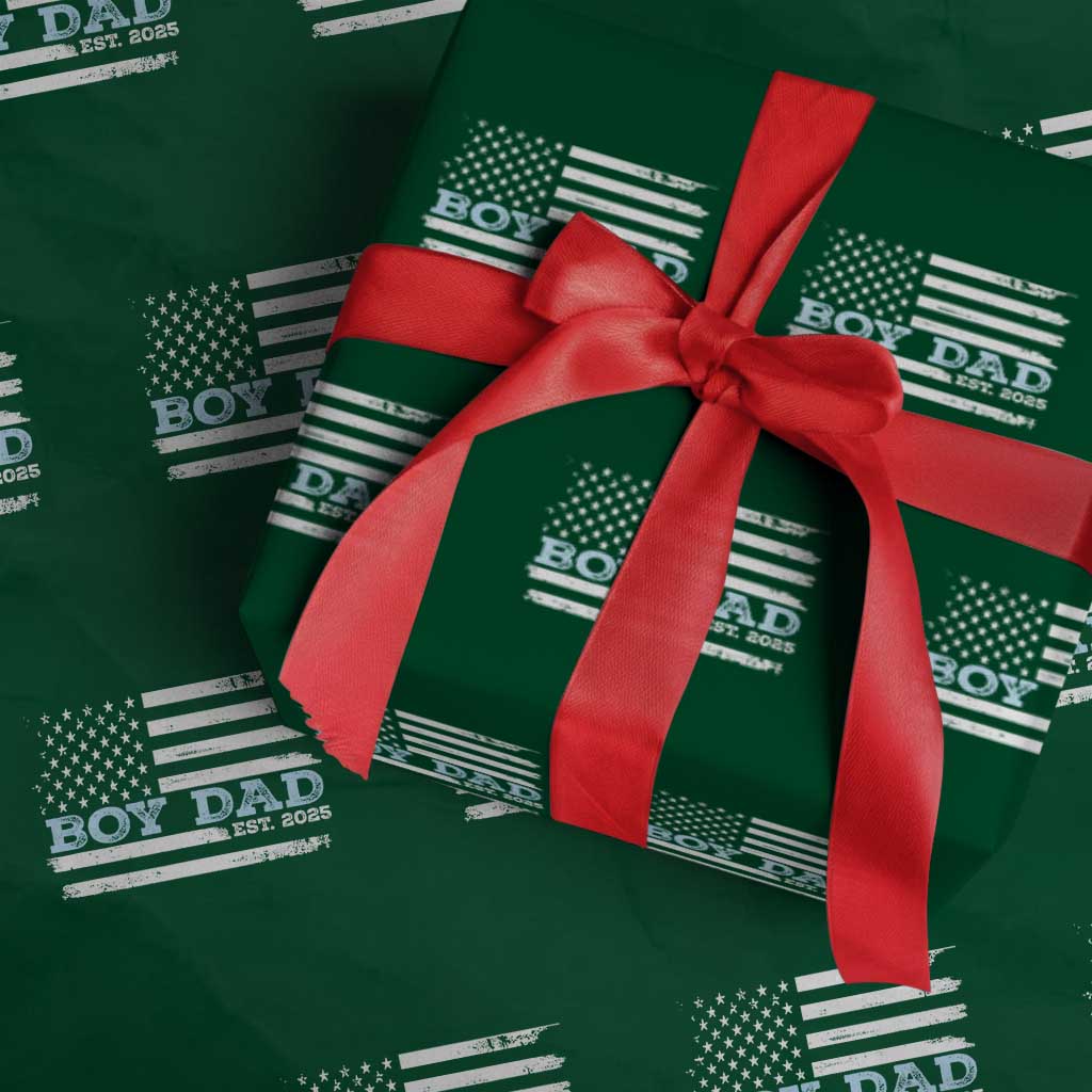 Boy Dad Est 2025 Wrapping Paper Roll Newborn Daddy Father Baby Boy Son USA Flag - Wonder Print Shop