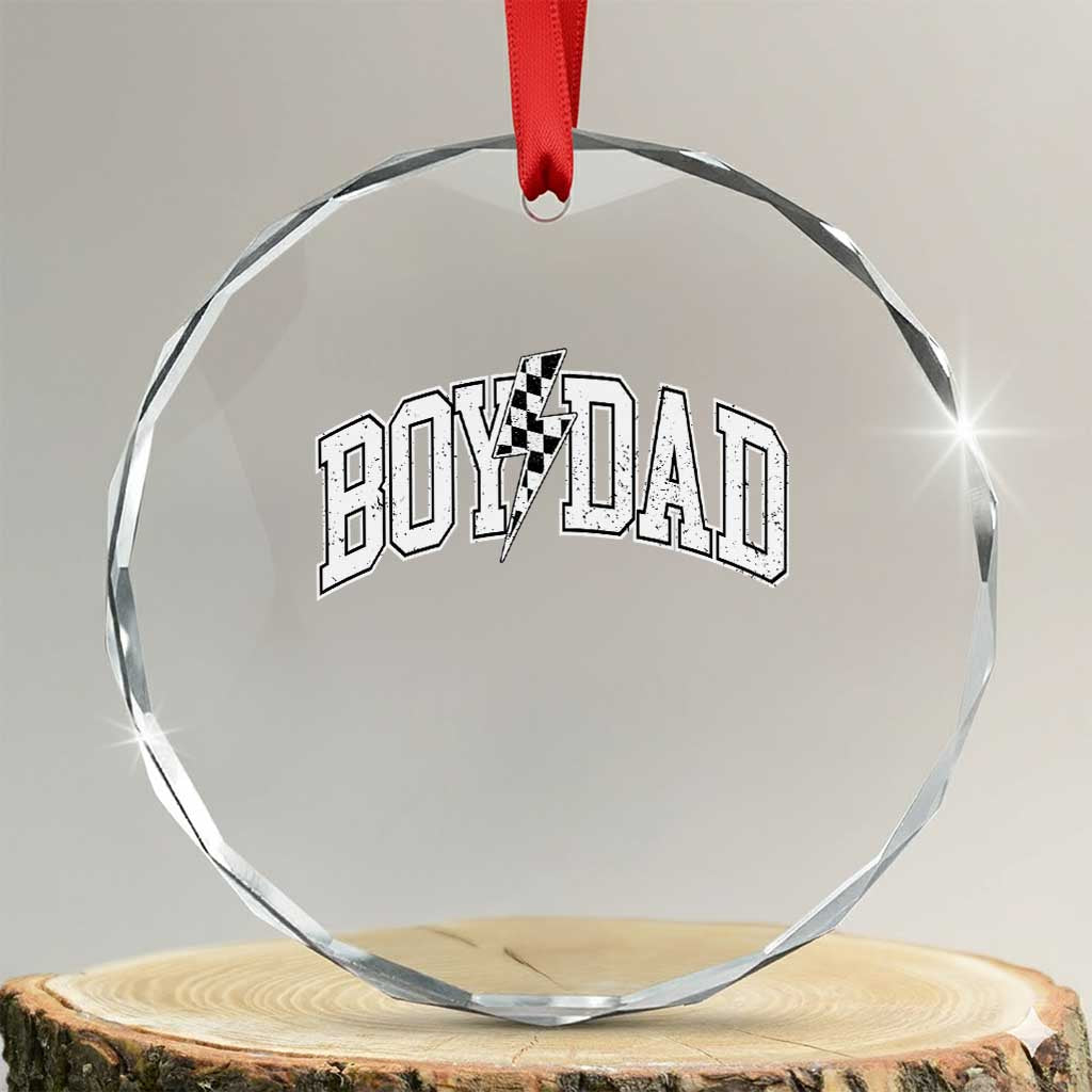 Boy Dad Lightning Bolt Checkered Varsity Son Daddy Crystal Glass Ornament