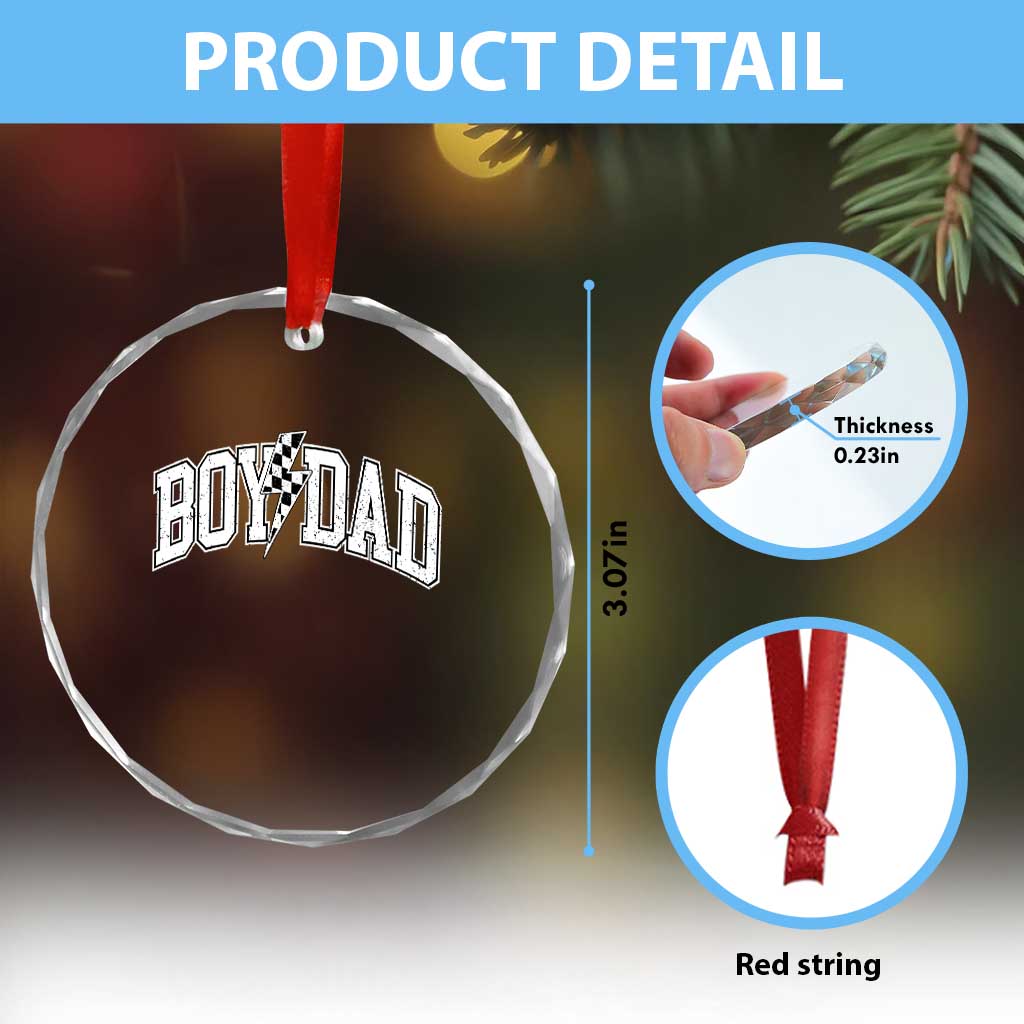 Boy Dad Lightning Bolt Checkered Varsity Son Daddy Crystal Glass Ornament