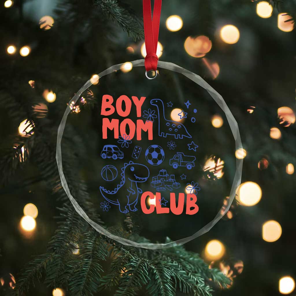 Boy Mom Club Crystal Glass Ornament Mom Of Boys Dinosaur Kids Toy Doodles