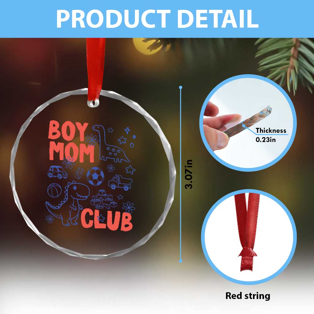 Boy Mom Club Crystal Glass Ornament Mom Of Boys Dinosaur Kids Toy Doodles